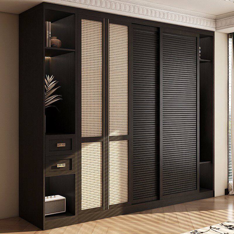 实木推拉门衣柜家用卧室新款藤编大衣橱法式复古ENF级欧松板柜子,淘宝优惠券,粉丝福利购,淘宝优惠卷