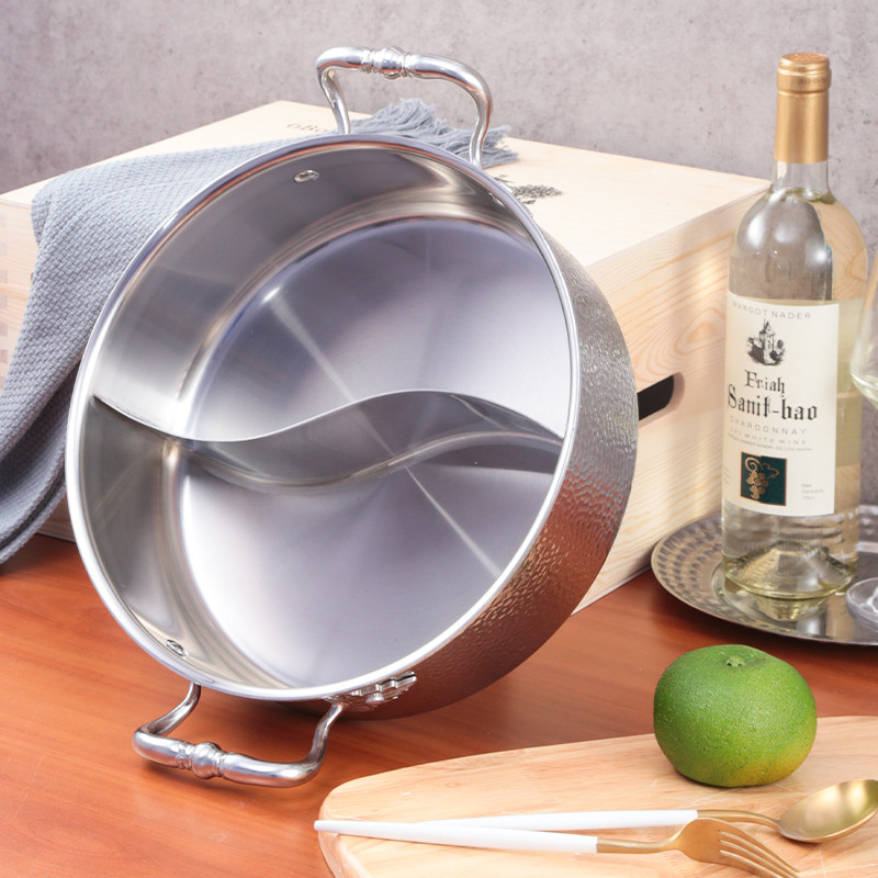 鸳鸯锅火锅锅家用 意式手工锤印锅三层钢商用汤锅304不锈钢火锅锅,淘宝优惠券,粉丝福利购,淘宝优惠卷