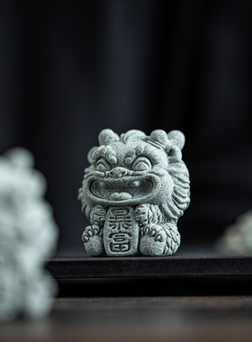 国潮风青砂石开运暴富兽瑞兽麒麟可爱摆件鱼缸造景园艺盆栽装饰品