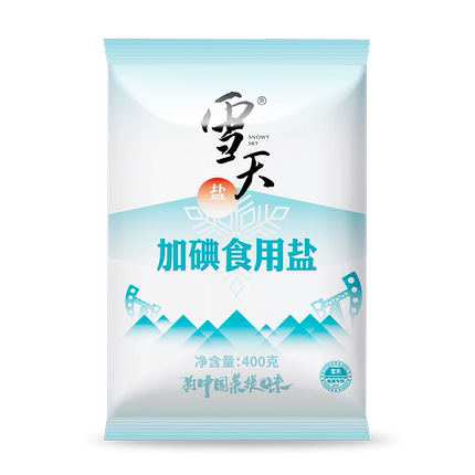 雪天绿色加碘精制盐400g食用盐调味细盐矿井盐不加碘盐巴一级食用