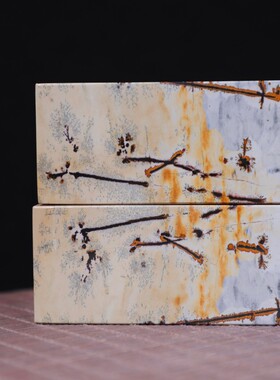 草花石奇石精品国画石工艺手作文房用具山水画花纹一对镇纸尺压条