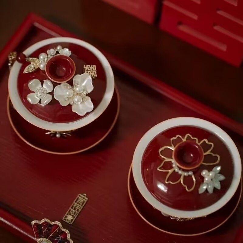 誓约同心敬茶杯婚庆用品陪嫁对杯diy手作装饰陶瓷盖碗敬茶杯结婚,淘宝优惠券,粉丝福利购,淘宝优惠卷