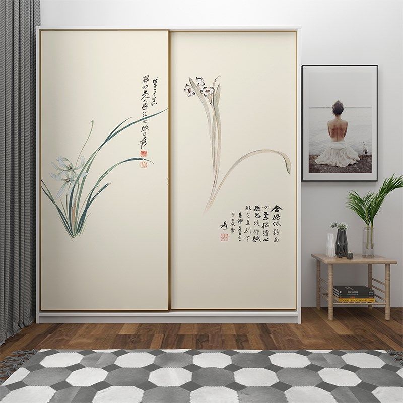 中式高端花鸟兰花图卧室衣柜自粘贴纸推拉门翻新改造防水防潮墙贴,淘宝优惠券,粉丝福利购,淘宝优惠卷