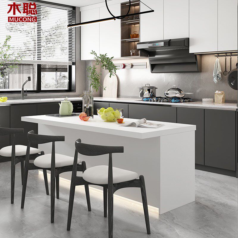 奶油风岩板餐桌岛台一体开放式吧台长方形家用料理台小户型8E50,淘宝优惠券,粉丝福利购,淘宝优惠卷