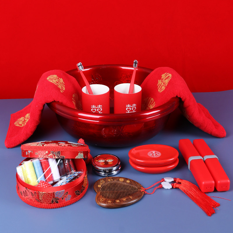 喜盆新娘陪嫁结婚脸盆洗漱装家用红盆一对嫁妆婚庆用品大全,淘宝优惠券,粉丝福利购,淘宝优惠卷