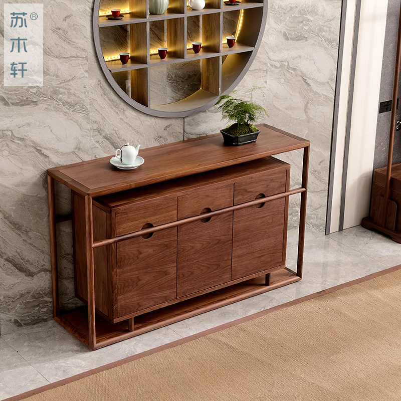 新中式实木餐边柜禅意储物收纳柜简约装饰柜黑胡桃家用门厅玄关柜,淘宝优惠券,粉丝福利购,淘宝优惠卷