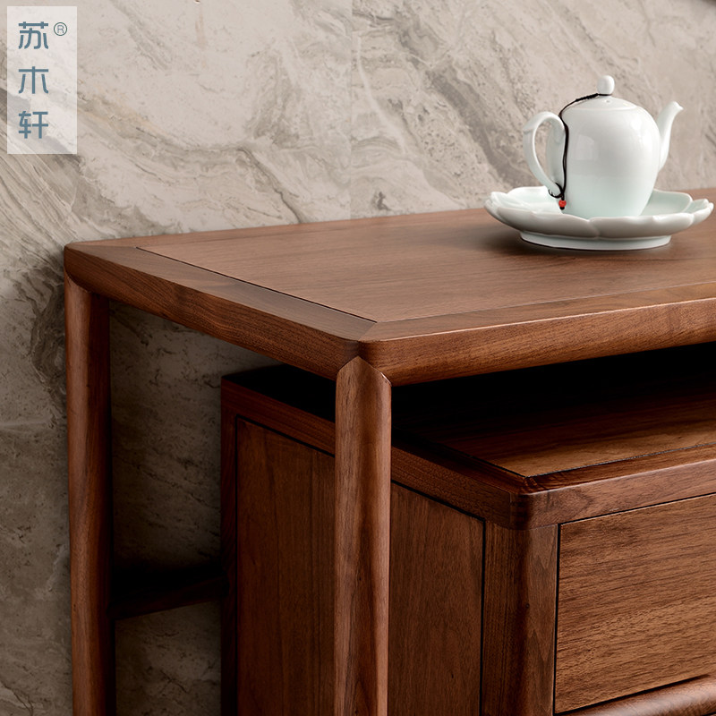 新中式实木餐边柜禅意储物收纳柜简约装饰柜黑胡桃家用门厅玄关柜,淘宝优惠券,粉丝福利购,淘宝优惠卷