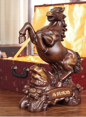 实木雕马摆件马到成功工艺品老板桌办公室装饰品公司乔迁开业礼物