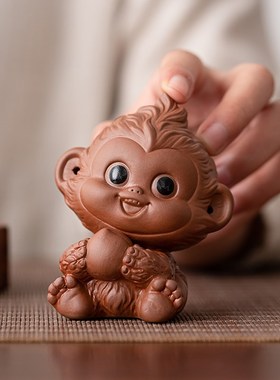 创意紫砂可爱小猴子摆件吉祥物十二生肖猴家居办公桌面装饰品摆设