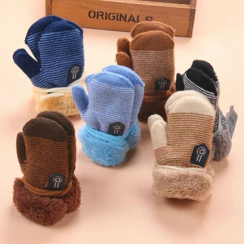 0-3 Years Baby Boys Girls Winter Knitted Gloves Warm Rope Fu - 图1