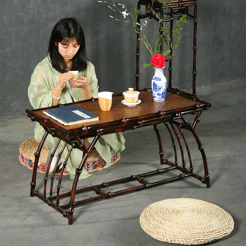 仿古中式大漆筇竹家具小椅子茶几长方形茶桌椅组合两人茶室茶道桌,淘宝优惠券,粉丝福利购,淘宝优惠卷