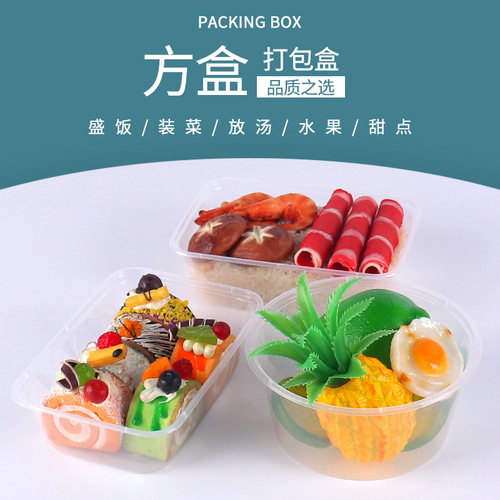 500/750/1000/1250/1750ml圆形打包盒圆塑料透明加厚长方形饭盒碗 - 图0