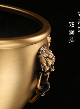 黄铜米缸纯铜百福缸双狮头客厅玄关卧室电视机柜摆件装饰品工艺品