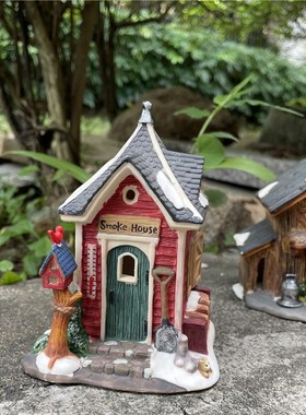 树下盒 复古做旧欧洲乡村风手绘陶瓷房子微缩场景摆件工艺装饰品