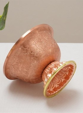 红黄铜供水杯佛前高脚供奉杯护法杯八吉祥花纹家用七供八供水碗