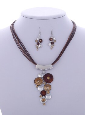 Bohemian Enamel Necklac Sets For Women Silver Plated Geometr