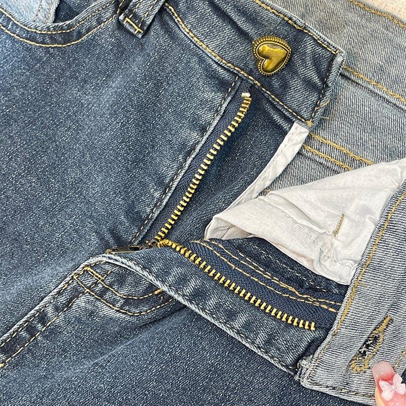 蓝色大码牛仔裤女2023春季新款胖妹妹梨型身材显瘦分叉直筒烟管裤,淘宝优惠券,粉丝福利购,淘宝优惠卷