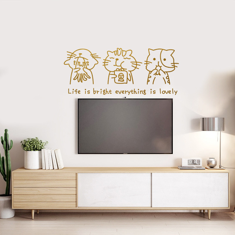 卡通动物可爱壁纸自粘客厅沙发装饰背景贴画卧室店铺玻璃喵咪墙贴,淘宝优惠券,粉丝福利购,淘宝优惠卷