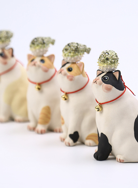 陶瓷手作创意可爱萌河豚猫咪周边家居办公桌面小摆件女生节日礼物