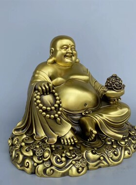 铜弥勒佛大肚开心笑佛像弥勒铜像招财摆件黄铜供奉家用客厅大号