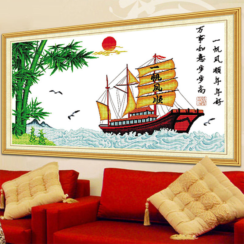 2021新款线绣十字绣成品一帆风顺机绣已绣好的出售客厅挂画山水画,淘宝优惠券,粉丝福利购,淘宝优惠卷