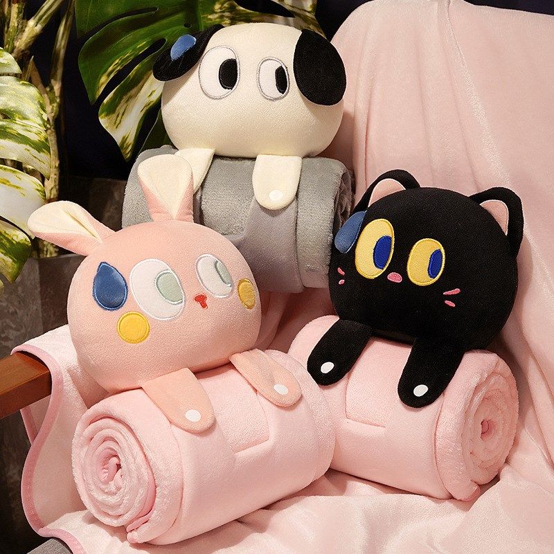 可爱午睡毯子靠垫毛巾被办公室午休毛毯抱枕二合一法兰绒披肩卷毯,淘宝优惠券,粉丝福利购,淘宝优惠卷