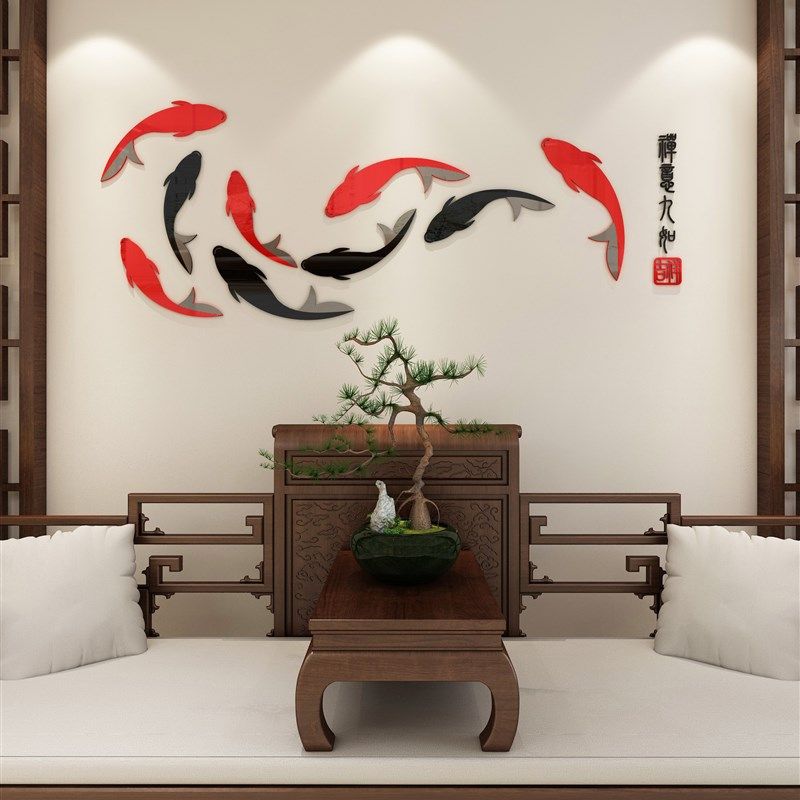 新年装饰吉祥九鱼2023春节布置3D立体墙贴画客餐厅玄关房间墙壁纸,淘宝优惠券,粉丝福利购,淘宝优惠卷