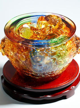 琉璃聚宝盆新店开业乔迁礼品前台水晶工艺品招财四方纳财高档摆件