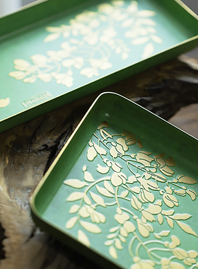 朱炳仁铜 紫藤创意家居实用沥水茶盘水果点心盘一隅春色长方盘