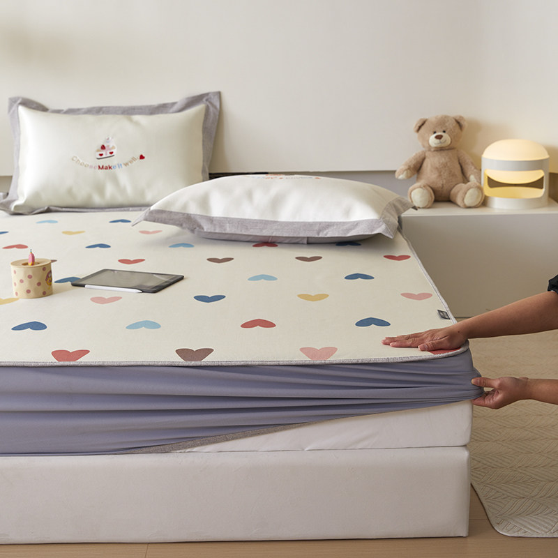 少女心夏季冰丝凉席三件套可水洗爱心印花刺绣床笠款空调软席1.8m,淘宝优惠券,粉丝福利购,淘宝优惠卷