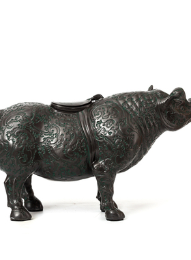 青铜器犀牛铜尊仿古摆件铜工艺品 家居酒柜电视柜装饰品 开业礼品