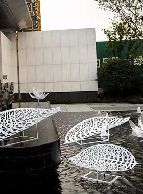 立体镂空镜面金属叶子摆件不锈钢树叶雕塑水景售楼处楼盘枫叶装饰