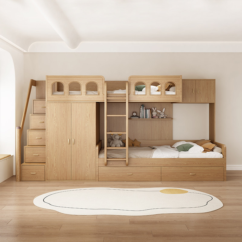 实木交错式儿童上下床带衣柜小户型高低错位子母双层床上下铺木床,淘宝优惠券,粉丝福利购,淘宝优惠卷