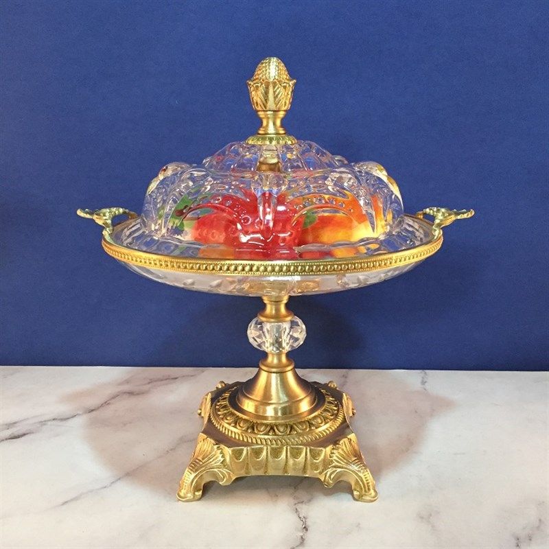 水晶配黄铜果盘欧式法式中式客厅餐厅办公室样板间鲜花花瓶工艺品,淘宝优惠券,粉丝福利购,淘宝优惠卷