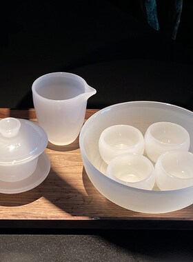 白玉琉璃茶具套装家用送礼茶壶盖碗功夫杯礼品简约酒店民宿装饰品