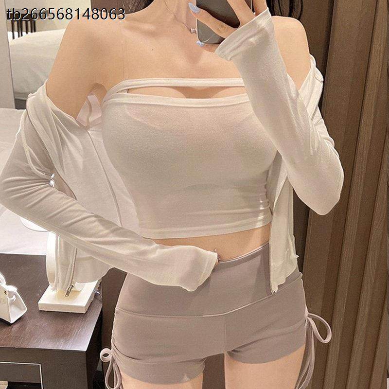 穿搭纯欲性感抹胸上衣卫衣连帽长袖短外套修身开衫辣妹两件套装女,淘宝优惠券,粉丝福利购,淘宝优惠卷