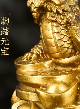 灵机生活馆山海龙龟摆件黄铜母子金钱龙头龟客厅办公桌装饰工艺品