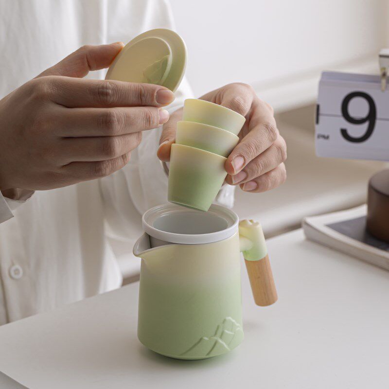 渐变色旅行茶具套装便携式快客杯一壶三杯陶瓷带过滤泡茶壶茶杯,淘宝优惠券,粉丝福利购,淘宝优惠卷