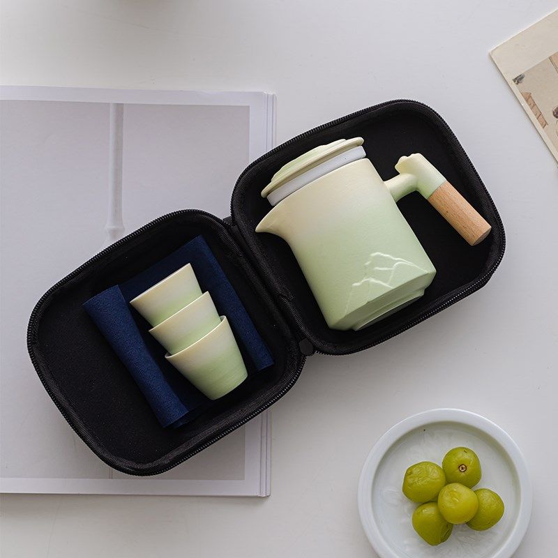 渐变色旅行茶具套装便携式快客杯一壶三杯陶瓷带过滤泡茶壶茶杯,淘宝优惠券,粉丝福利购,淘宝优惠卷