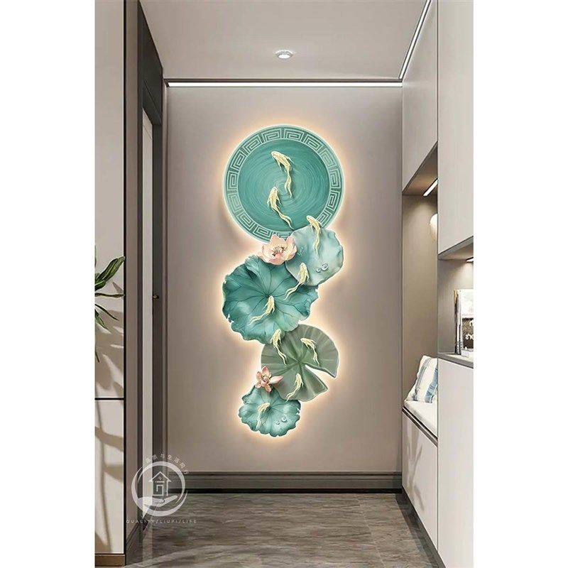 九鱼图入户玄关装饰画抽象荷叶led灯壁画正对门楼梯走廊过道挂画,淘宝优惠券,粉丝福利购,淘宝优惠卷