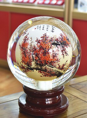 梅花内画水晶琉璃球手绘玻璃艺术品摆件新房装饰品开业商务礼物品