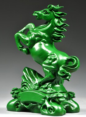 绿色木马到成功雕刻摆件家居客厅办公室实木马装饰工艺品开业送礼