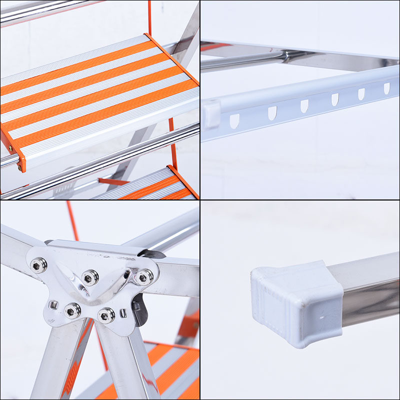 多功能不锈钢梯子晒衣架加厚落地阳台折叠带四五步两用翼型晾衣架,淘宝优惠券,粉丝福利购,淘宝优惠卷