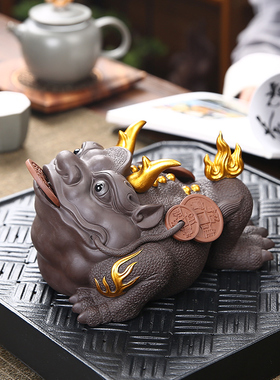 大号招财金蟾客厅办公室玄关酒柜家居装饰摆件茶桌面紫砂茶宠可养