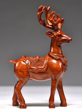 花梨木雕梅花鹿摆件家居客厅实木麋鹿一对工艺品桌面摆设酒柜装饰