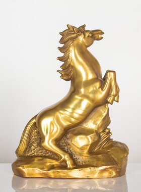 纯黄铜马摆件精工十二生肖马马到成功聚宝盆马摆件招财进宝装饰品