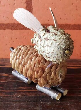 田园森系创意diy手工松果小兔摆件客厅书柜饰品幼儿园装饰材料包