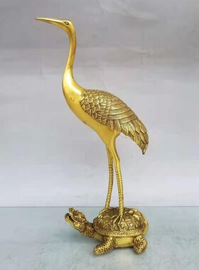 纯铜仙鹤门鹤龟鹤延年双鹤摆件圆底对鹤贺寿礼品办公室工艺品大号