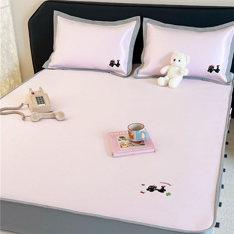 900D卡通纯色刺绣冰丝凉席三件套床笠款A类母婴抗菌裸睡空调软席,淘宝优惠券,粉丝福利购,淘宝优惠卷