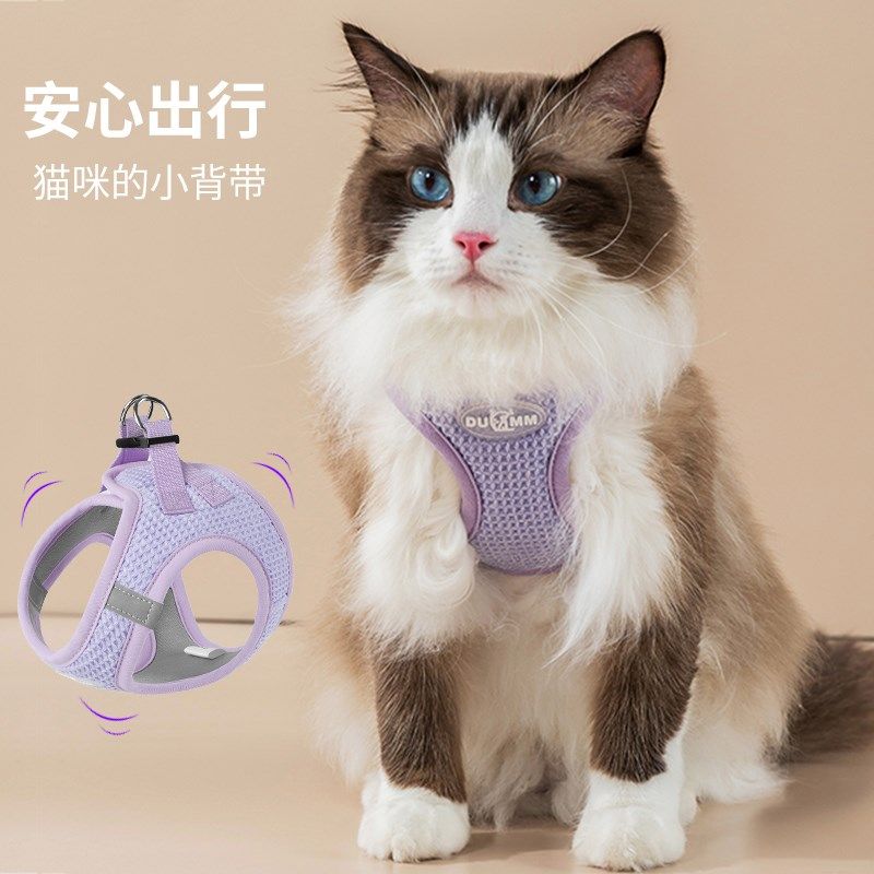 猫咪牵引绳防挣脱外出专用背心式宠物出门可调节胸背带透气不勒脖,淘宝优惠券,粉丝福利购,淘宝优惠卷